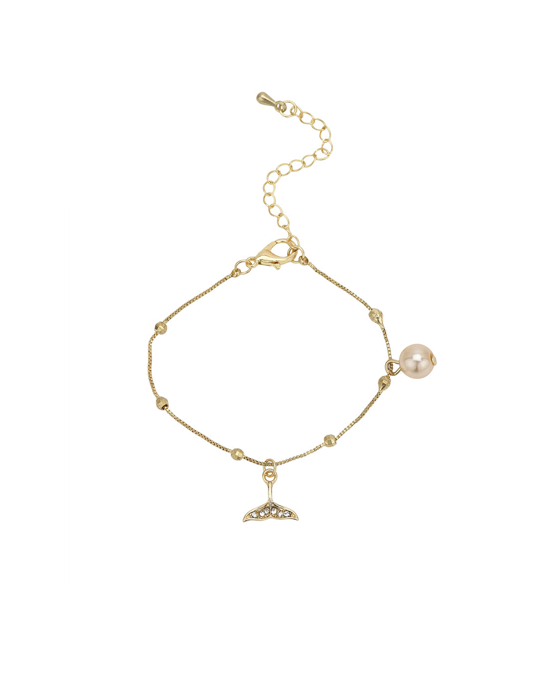 Gold Plated CZ and Pearl Charm Bracelet
