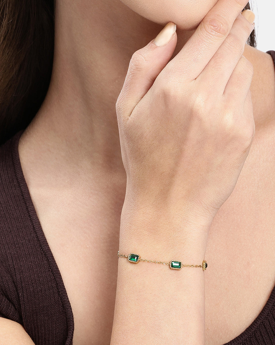 Gold Plated CZ Green Studded Wraparound Bracelet