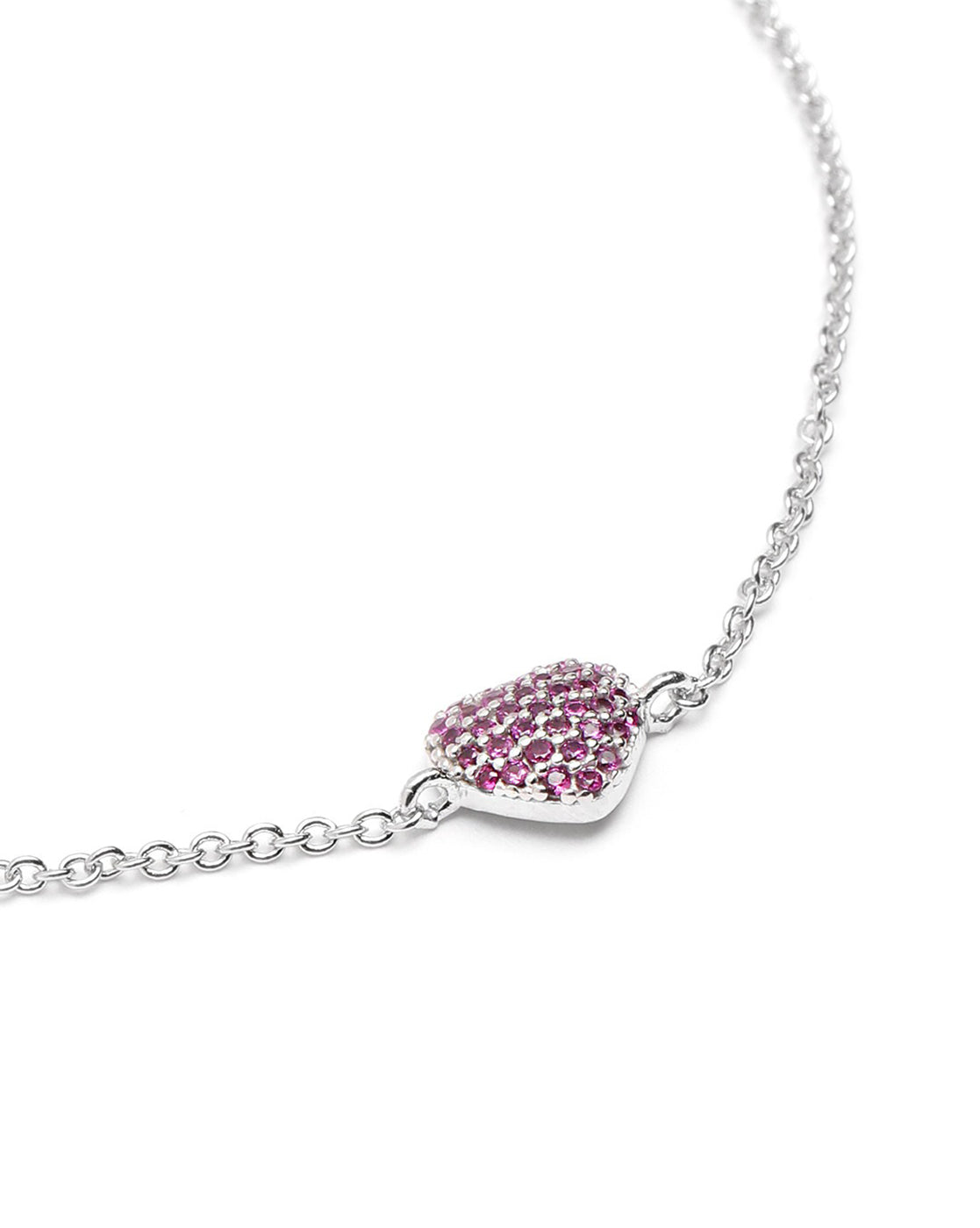 Rhodium Plated Red Ruby Heart Wraparound Bracelet