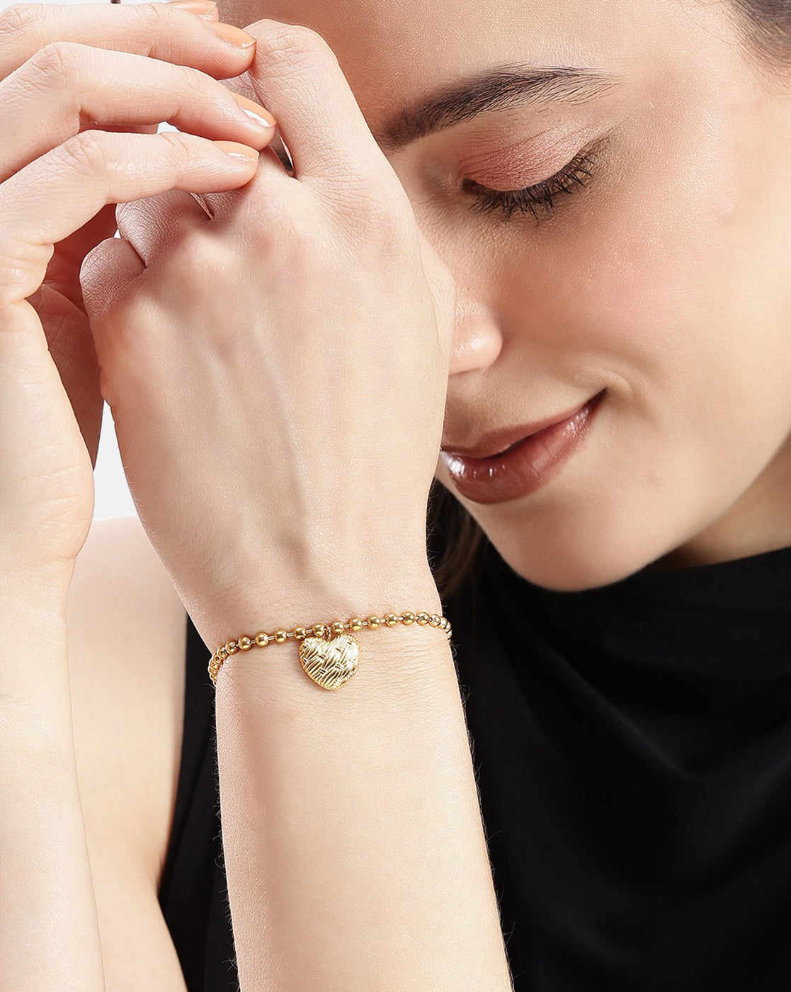 18kt Gold Plated Heart Charm Adjustable Bracelet