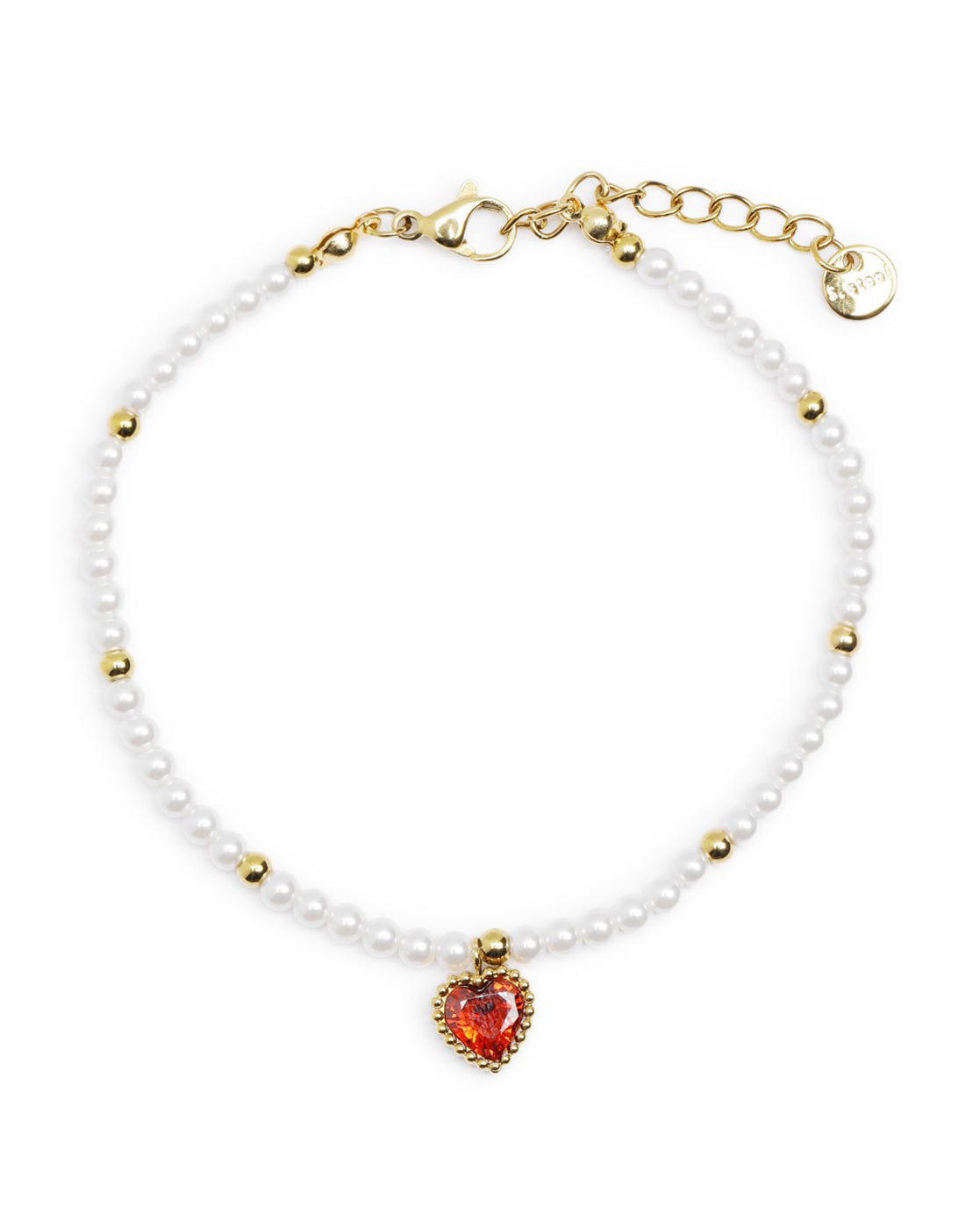 18kt Gold Plated Pearl and Dangling Heart Solitaire Charm Bracelet