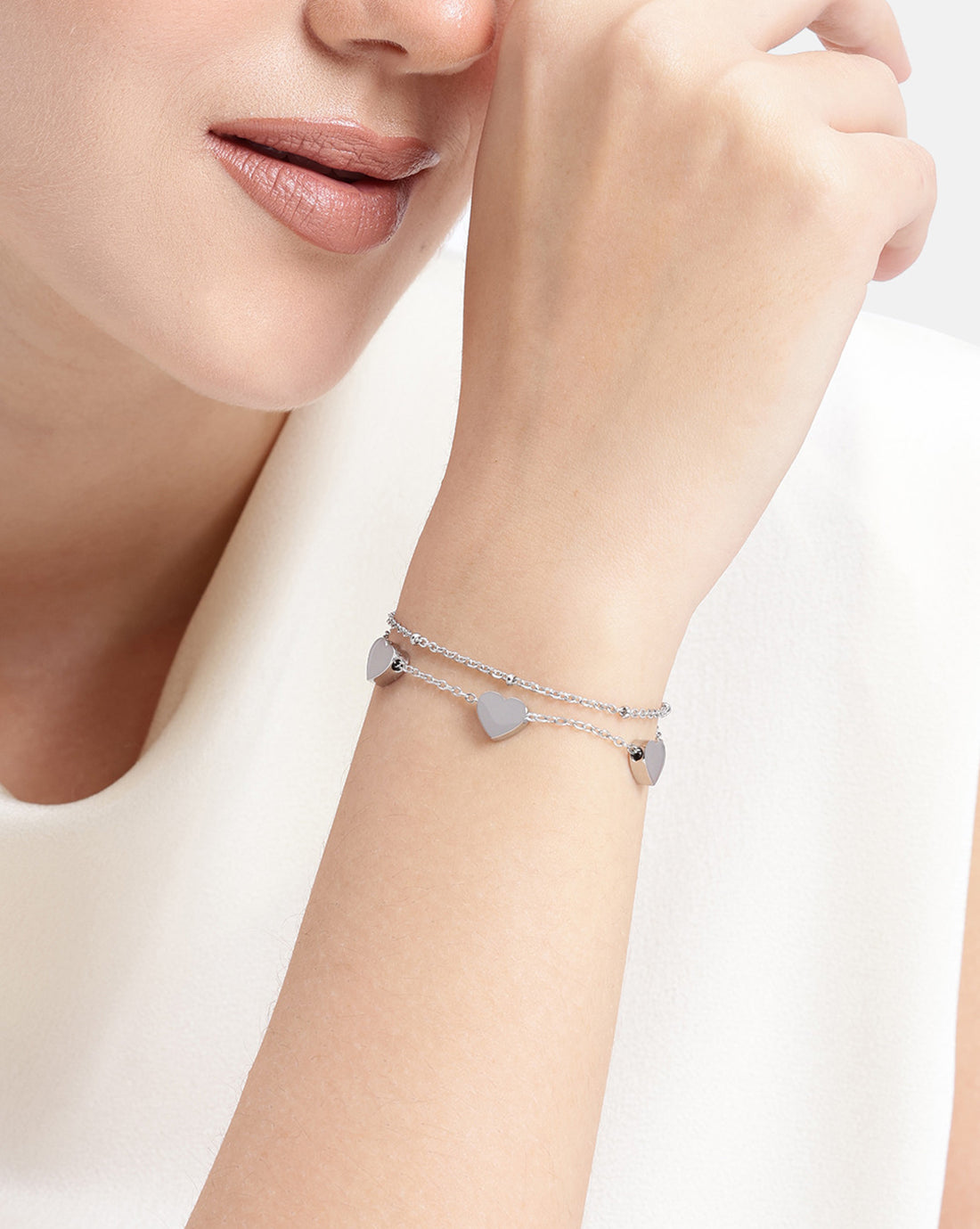 Silver Plated and Heart Multistrand Bracelet