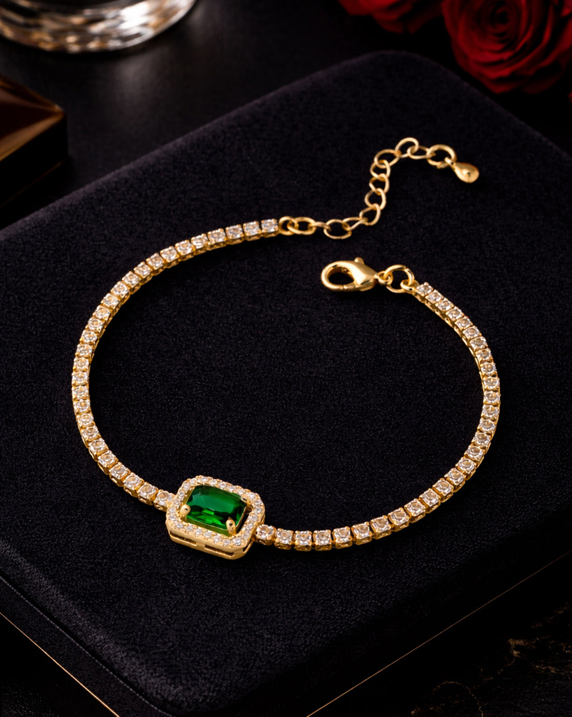 Gold Plated Green CZ Charm Bracelet