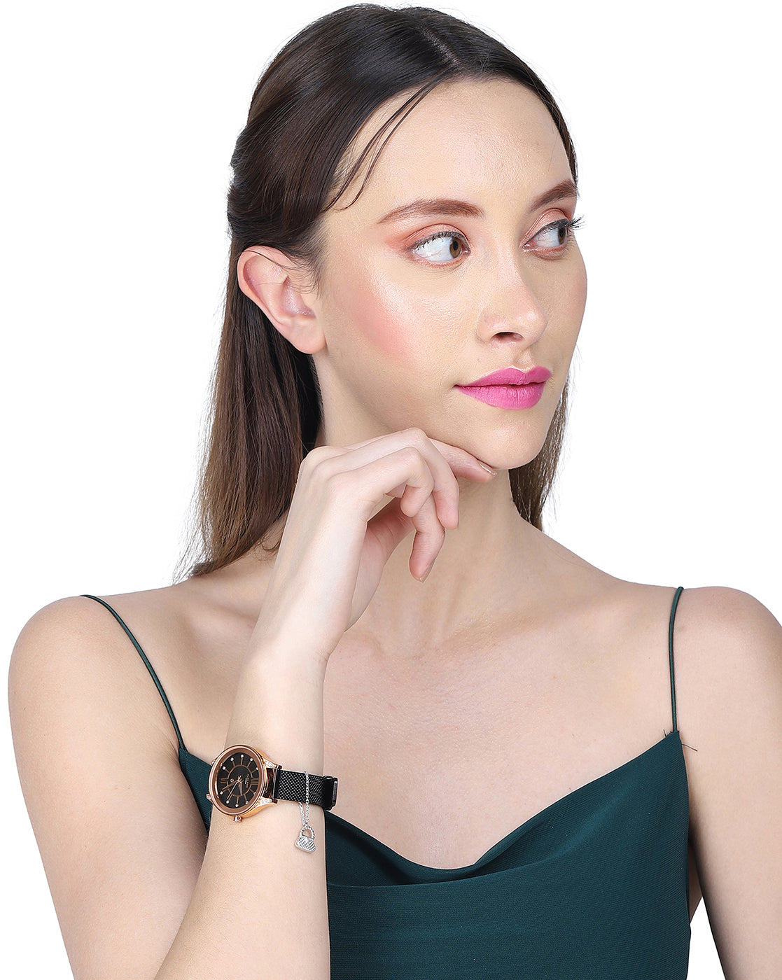 Carlton London Rhodium-Plated Silver -Toned Cz Studded Purse Shape Watch Charm For Women