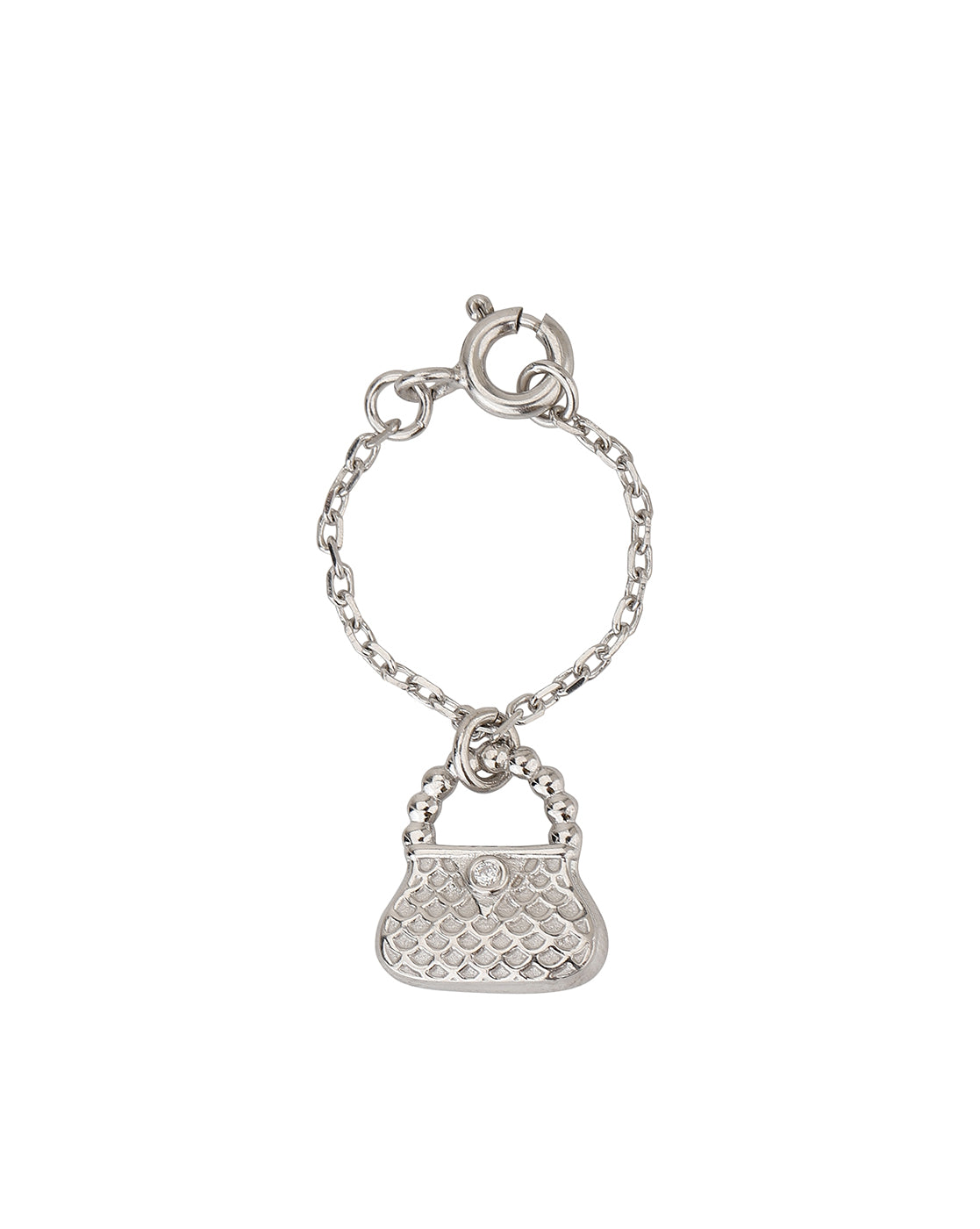 Carlton London Rhodium-Plated Silver -Toned Cz Studded Purse Shape Watch Charm For Women