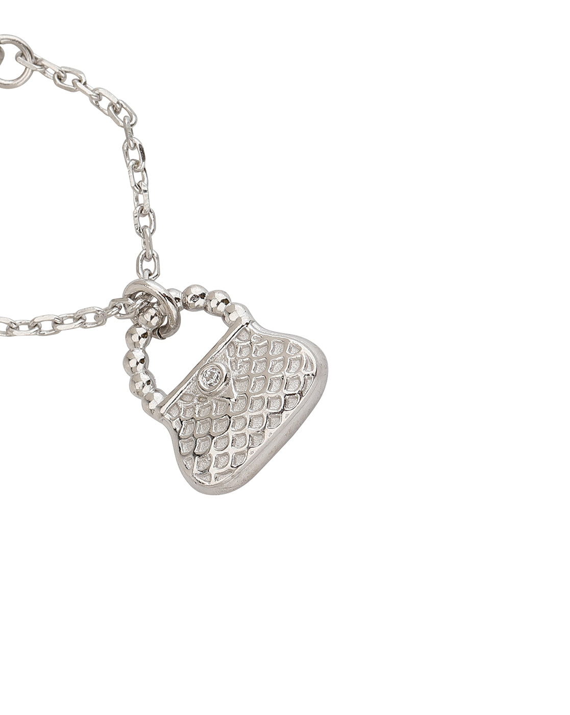 Carlton London Rhodium-Plated Silver -Toned Cz Studded Purse Shape Watch Charm For Women