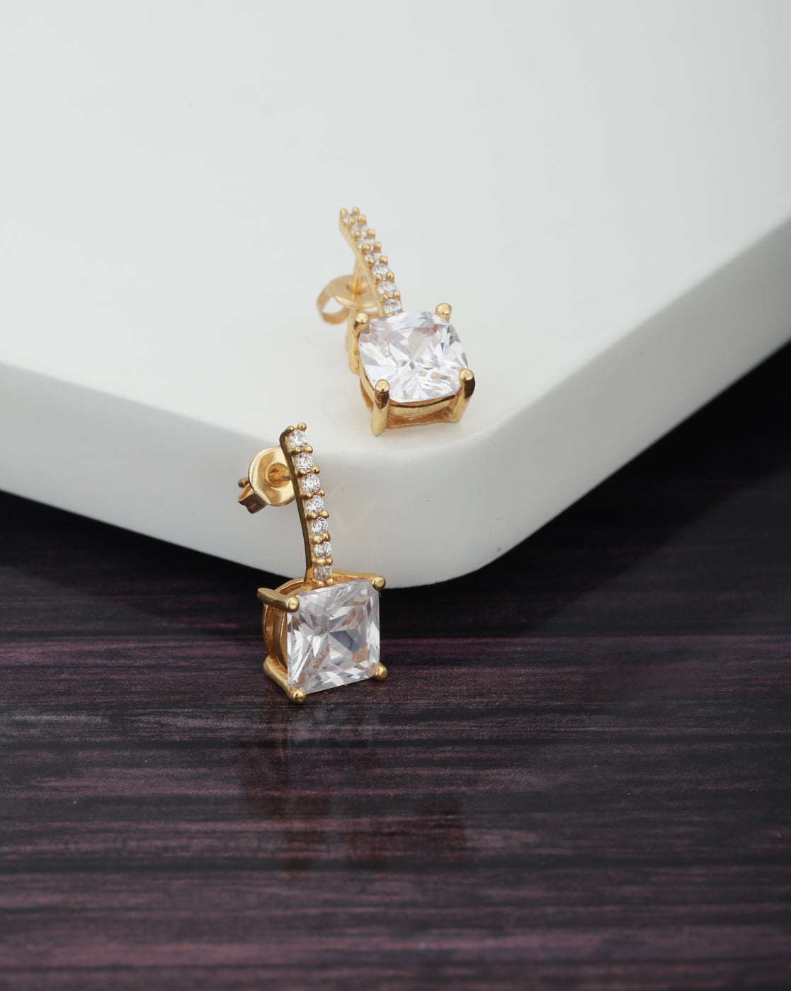 Carlton London Gold Plated Cz Square Drop Earring For Women
