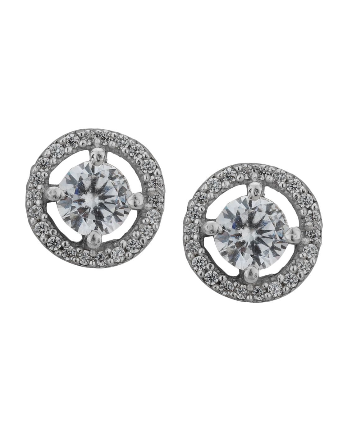 Carlton London Rhodium Plated Cz Circular Stud Earring For Women