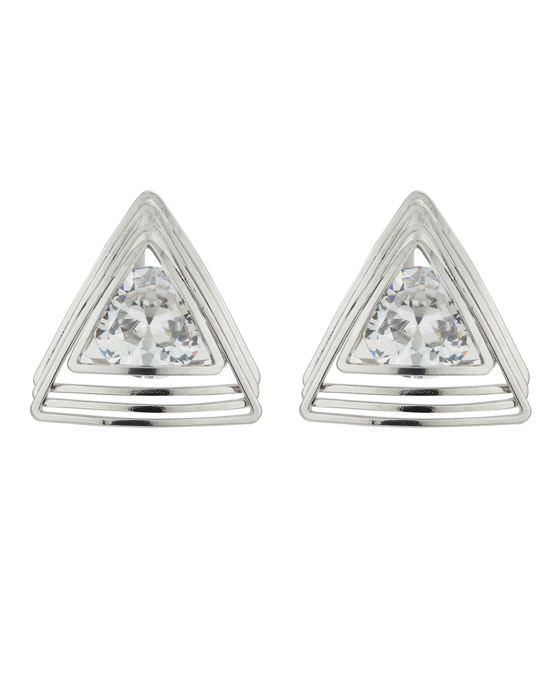 Carlton London Rhodium Plated Cz Triangular Stud Earring For Women