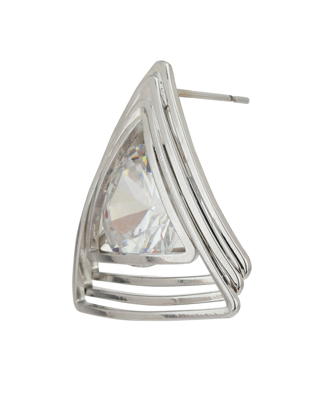 Carlton London Rhodium Plated Cz Triangular Stud Earring For Women