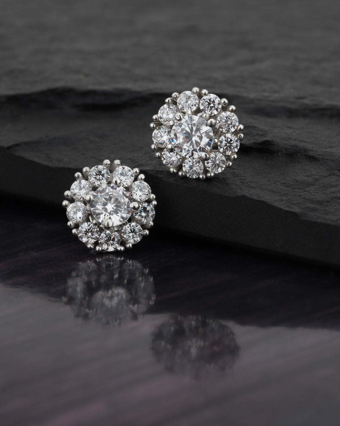 Carlton London Rhodium Plated Cz Circular Stud Earring For Women
