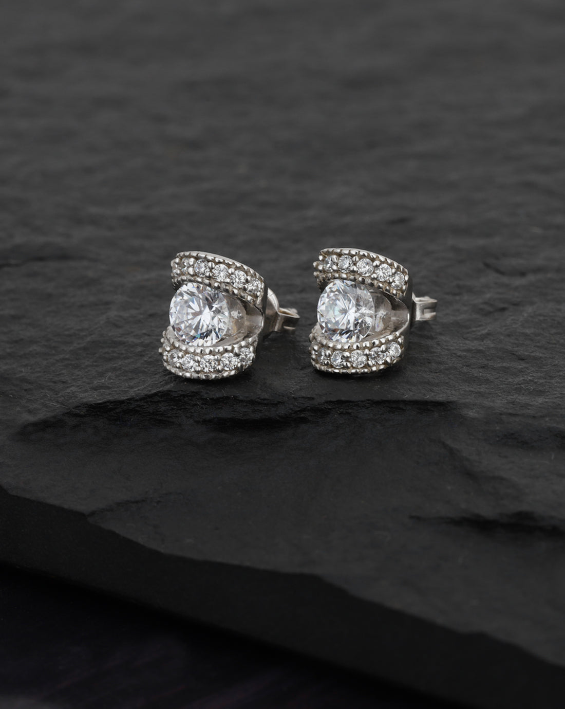 Carlton London Rhodium Plated Cz Contemporary Stud Earring For Women