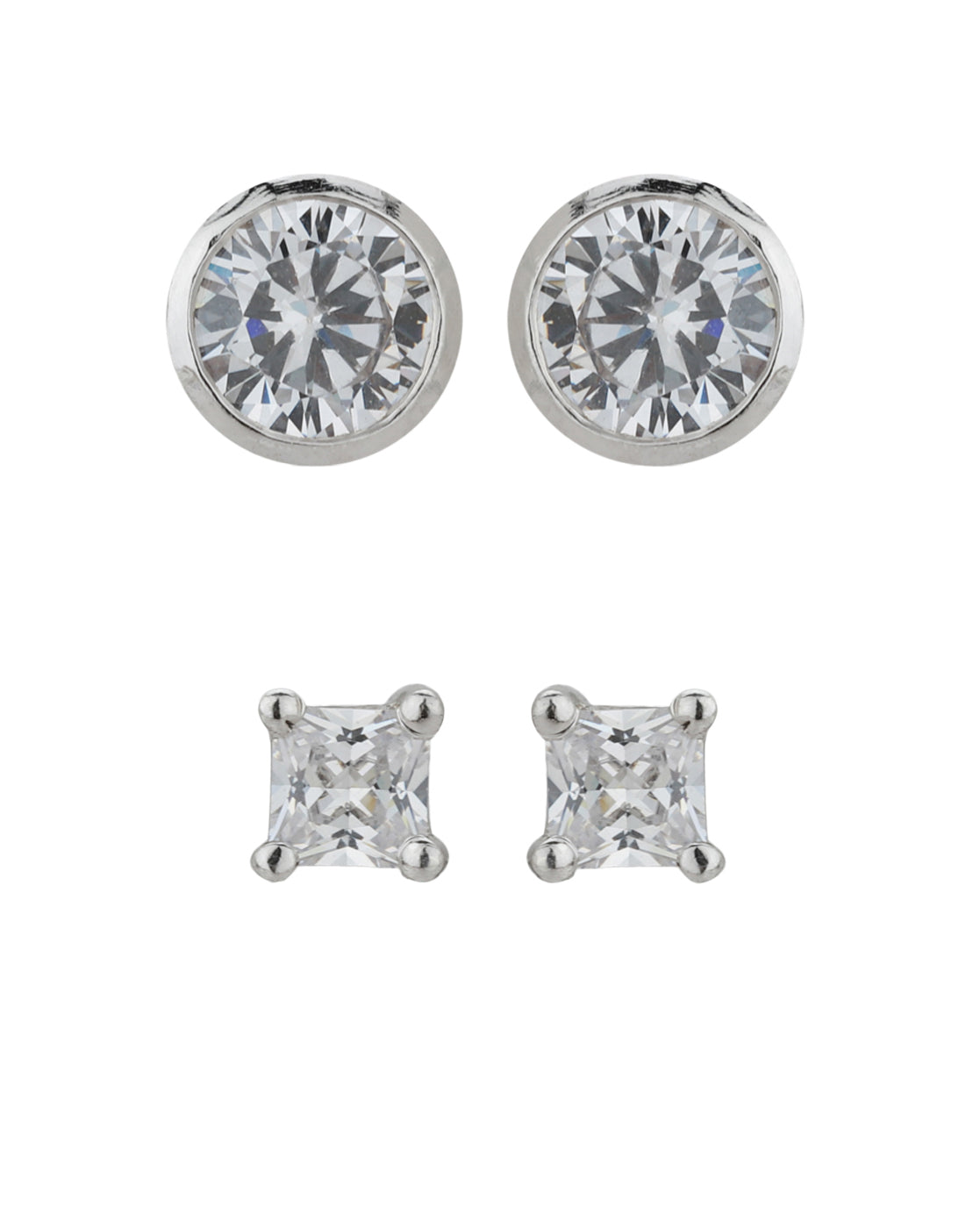 Carlton London Set Of 2 Rhodium Plated Cz Stud Earring For Women