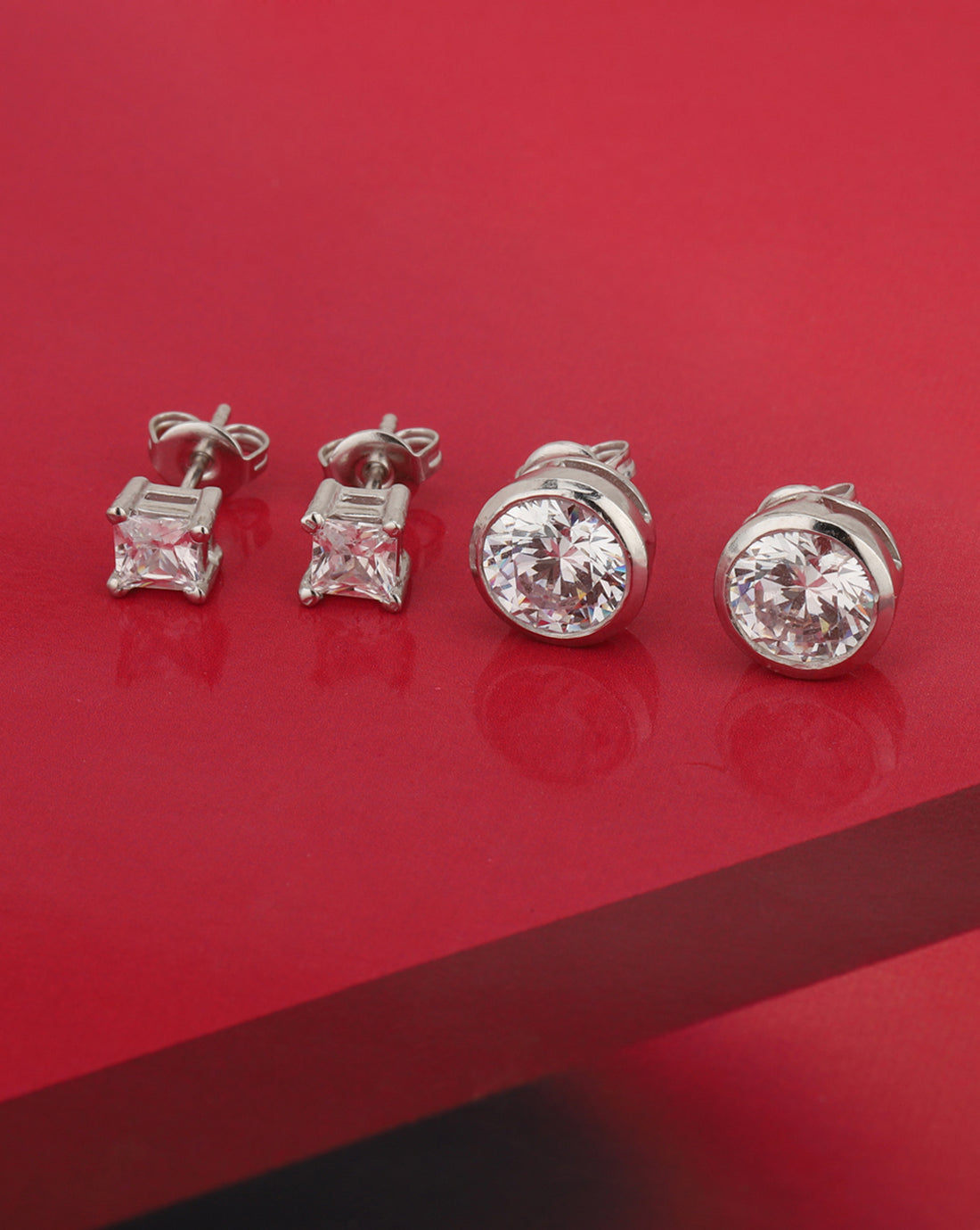 Carlton London Set Of 2 Rhodium Plated Cz Stud Earring For Women
