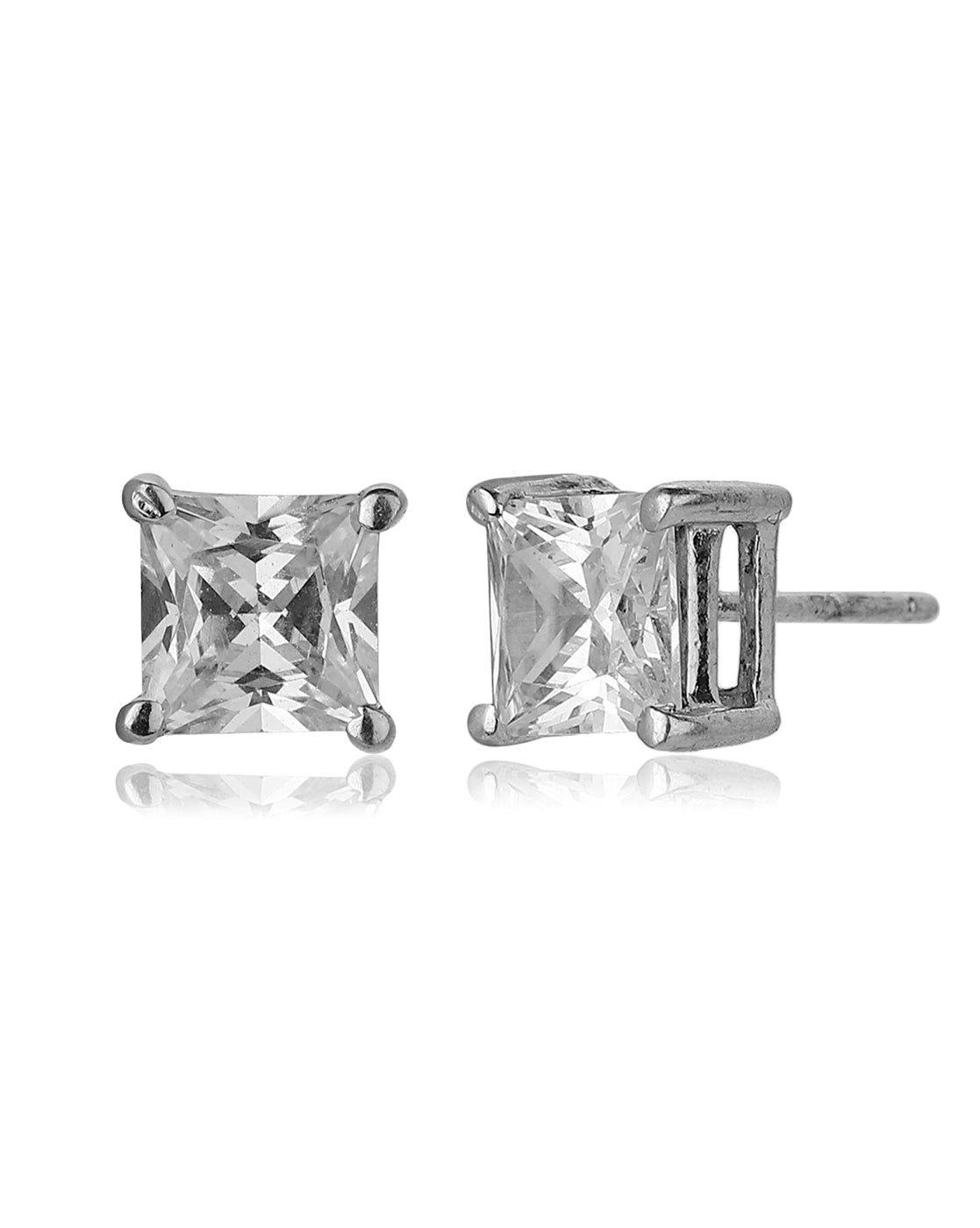 Carlton London Set Of 2 Rhodium Plated Cz Geometric Stud Earring For Women