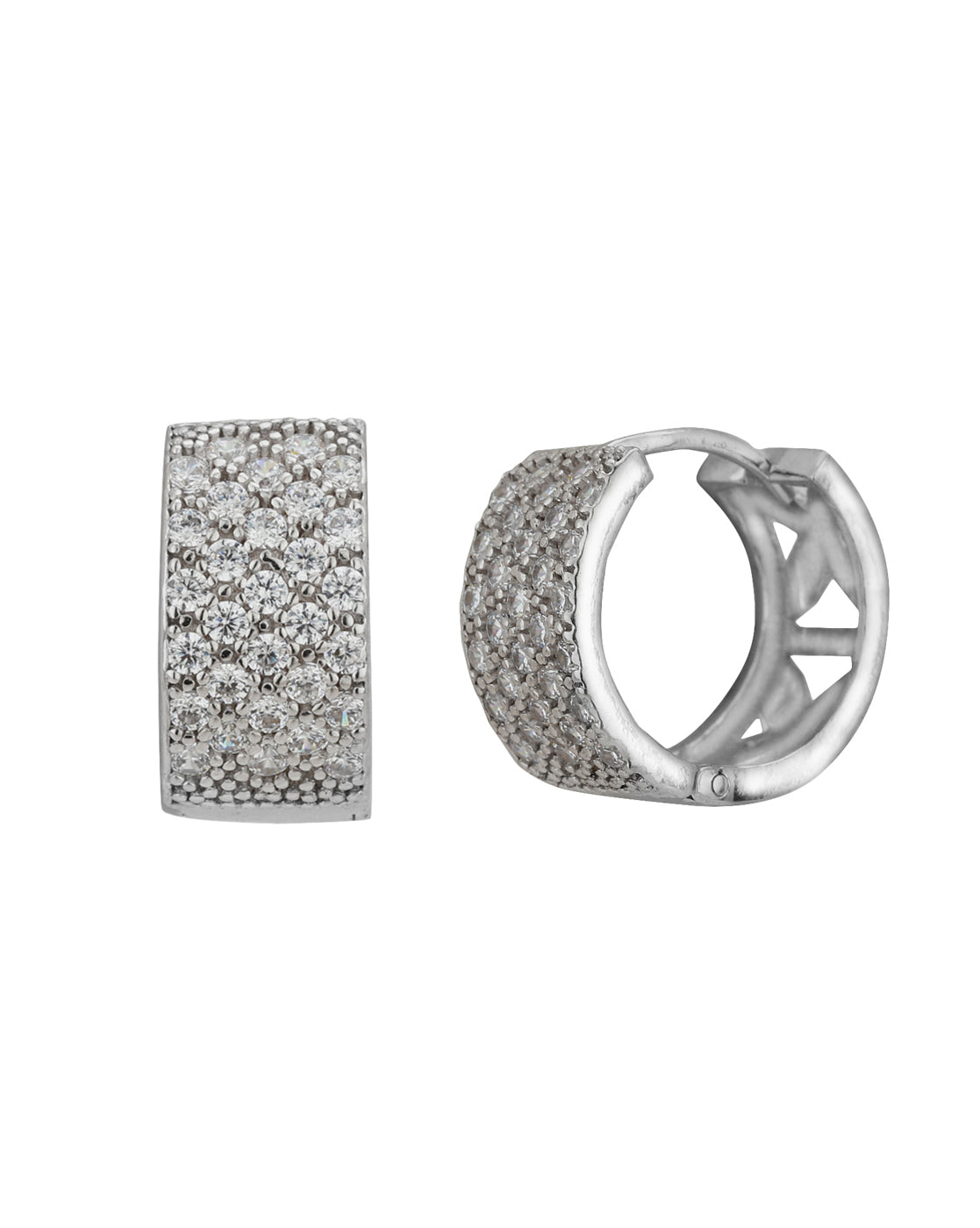 Carlton London Rhodium Plated Cz Circular Hoop Earring For Women