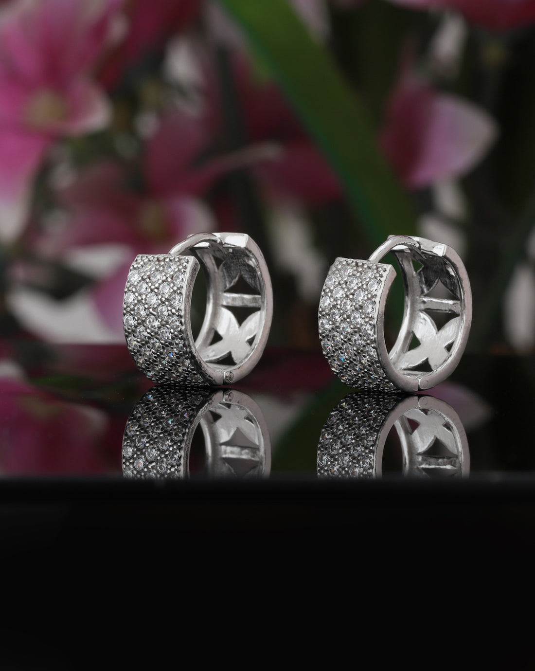 Carlton London Rhodium Plated Cz Circular Hoop Earring For Women