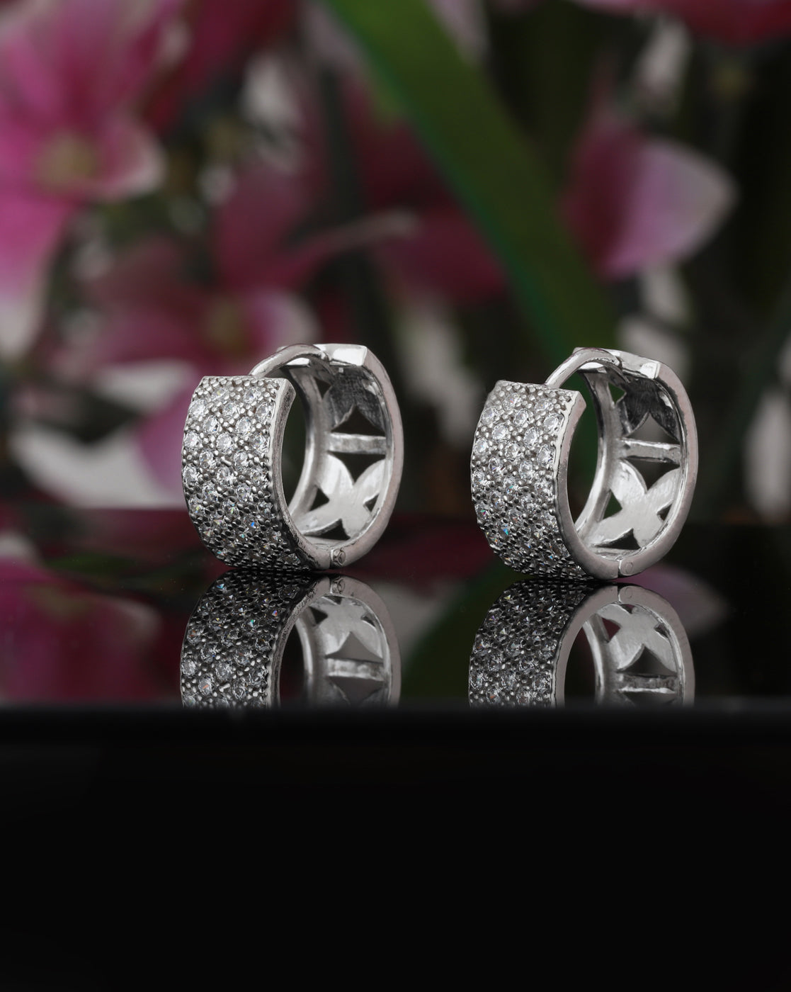 Carlton London Rhodium Plated Cz Circular Hoop Earring For Women
