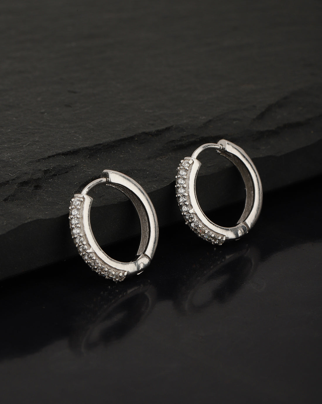 Carlton London Rhodium Plated Cz Stone Hoop Earring For Women