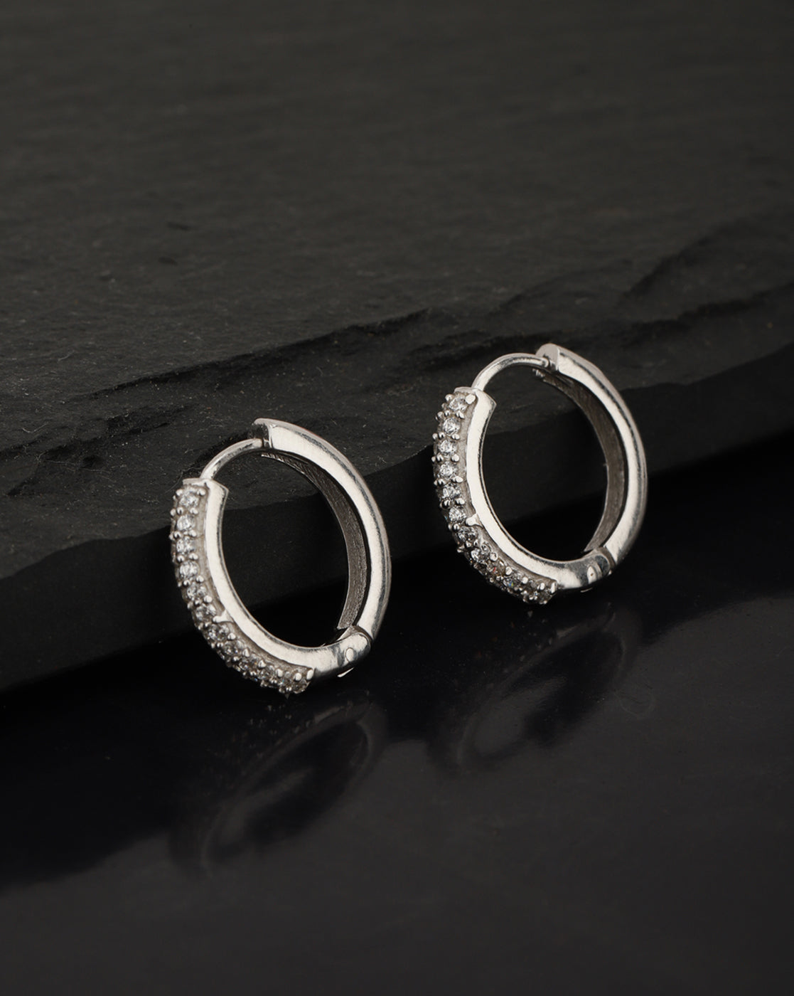 Carlton London Rhodium Plated Cz Stone Hoop Earring For Women