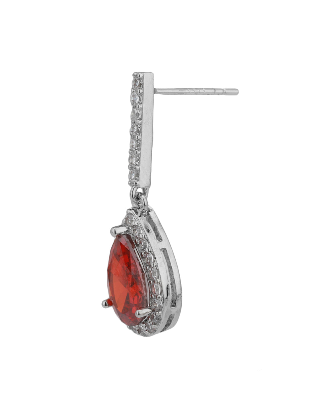 Carlton London Rhodium Plated Teardrop Red Cz Drop Earring For Women