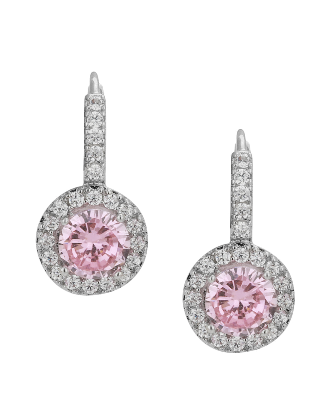 Carlton London Rhodium Plated Pink Cz Circular Hoop Earring For Women
