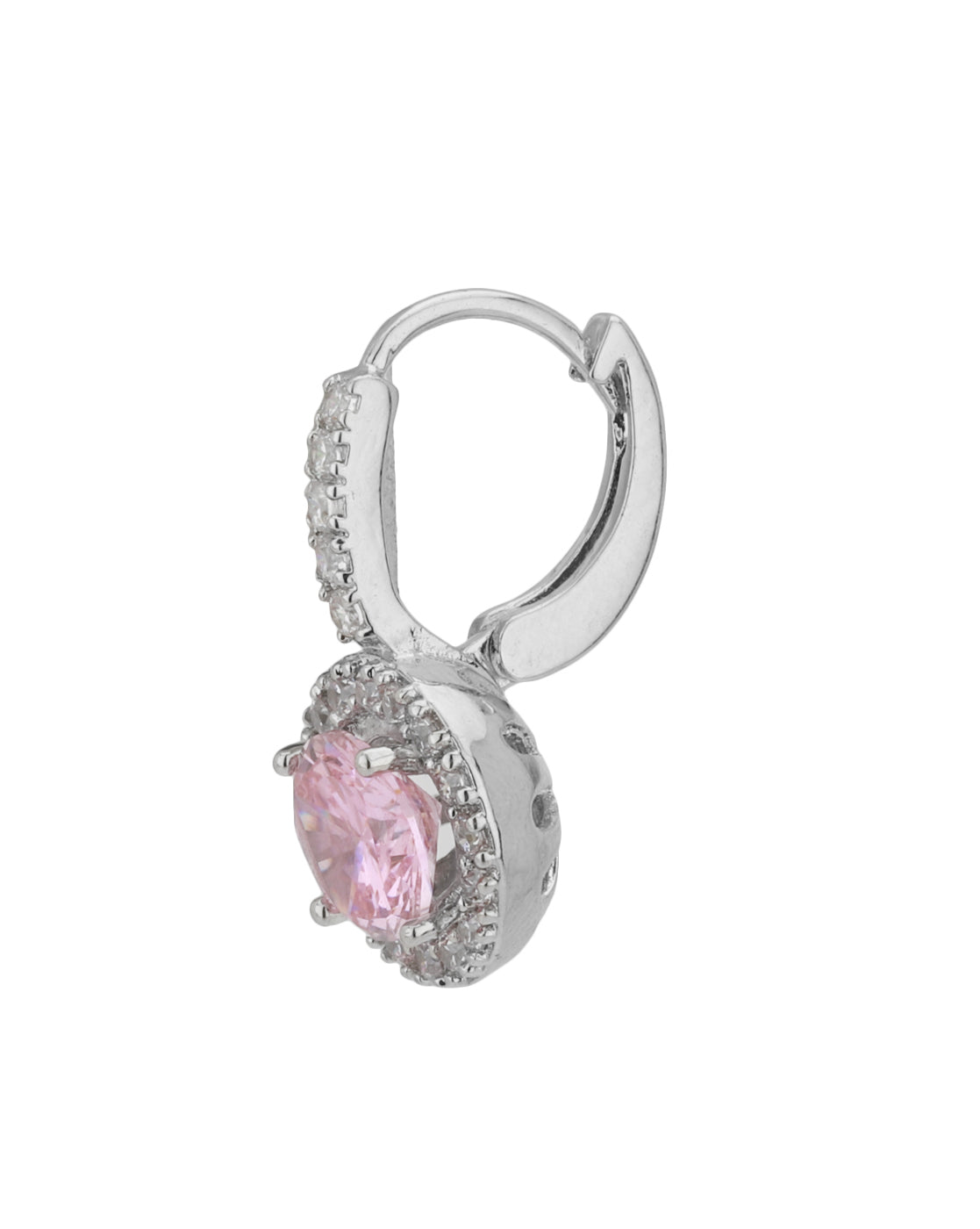 Carlton London Rhodium Plated Pink Cz Circular Hoop Earring For Women