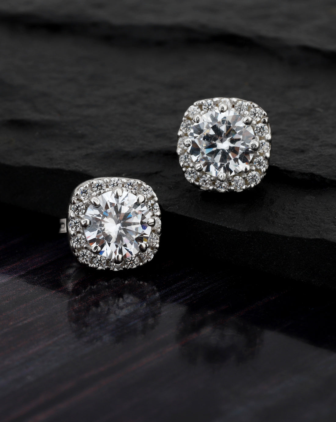 Carlton London Rhodium Plated Cz Geometric Stud Earring For Women