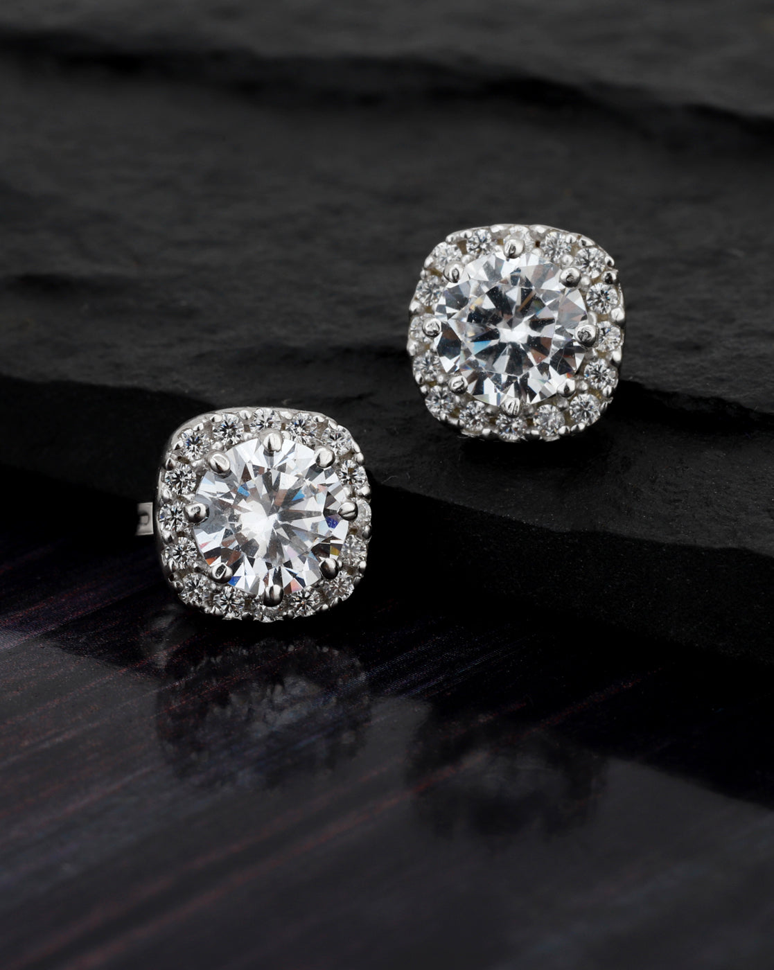 Carlton London Rhodium Plated Cz Geometric Stud Earring For Women