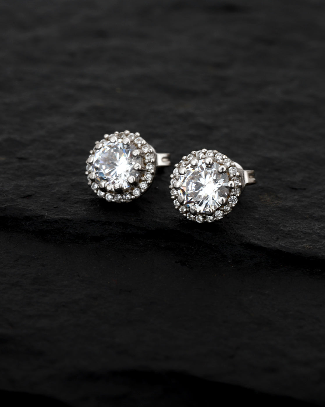 Carlton London Rhodium Plated Cz Circular Stud Earring For Women