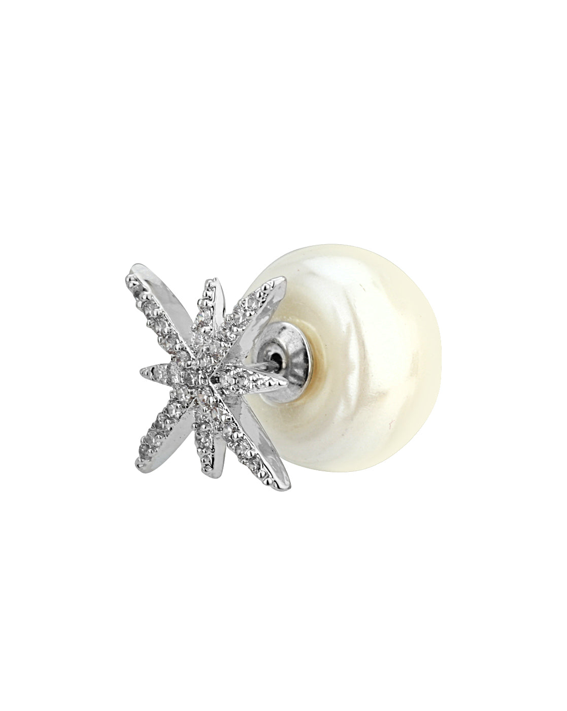Carlton London Rhodium Plated White Pearl Cz Spiked Stud Earring For Women
