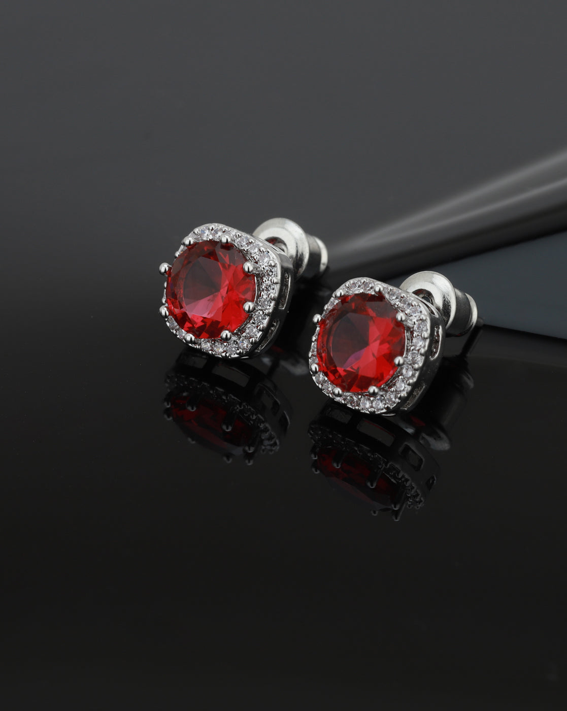 Carlton London Rhodium Plated Cz Square Stud Earring For Women