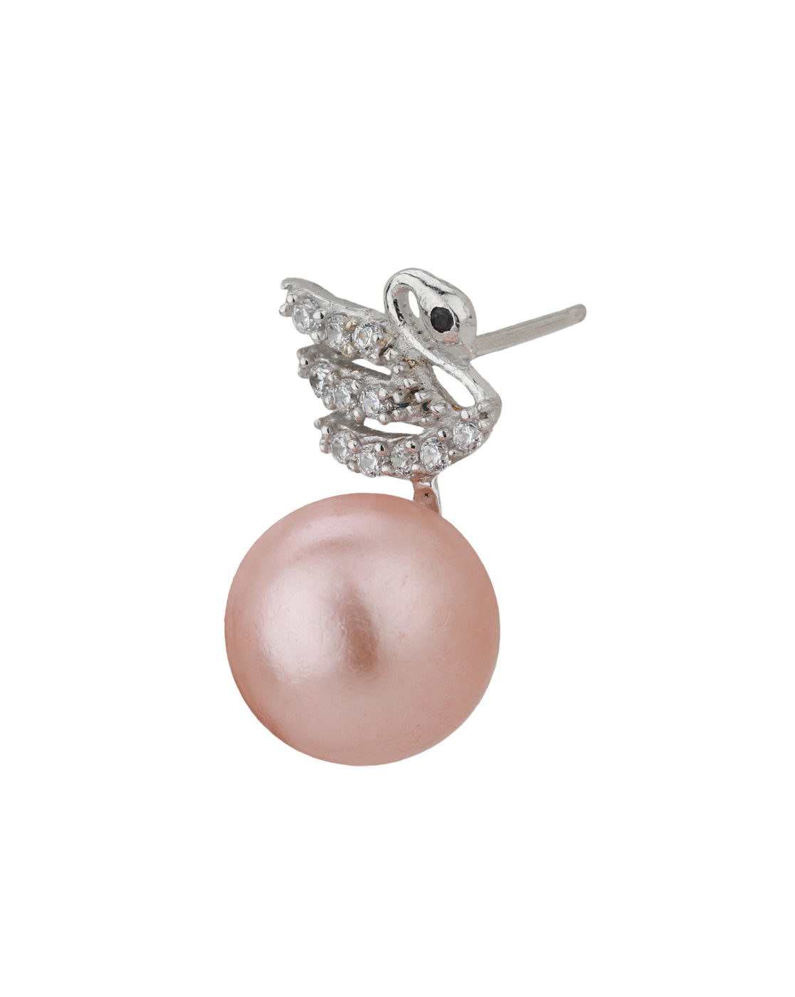 Carlton London Rhodium Plated Peach Coloured Pearl Cz Swan Stud Earring