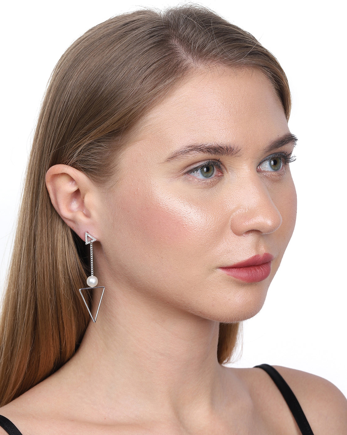 Carlton London Rhodium Plated White Pearl Triangular Drop Earring For Women