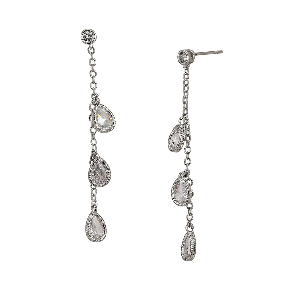 Carlton London Silver-Toned Rhodium-Plated Cz Stone-Studded Contemporary Drop Earrings Fje1861