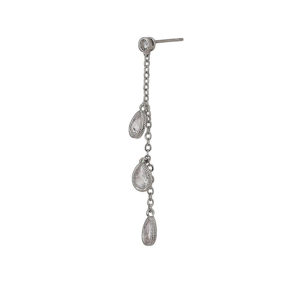 Carlton London Silver-Toned Rhodium-Plated Cz Stone-Studded Contemporary Drop Earrings Fje1861
