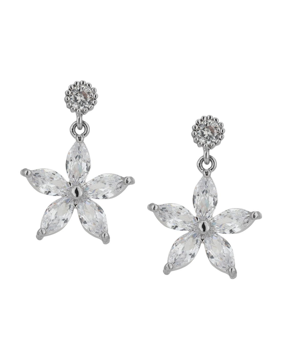 Carlton London Rhodium Plated Cz Floral Drop Earring For Women