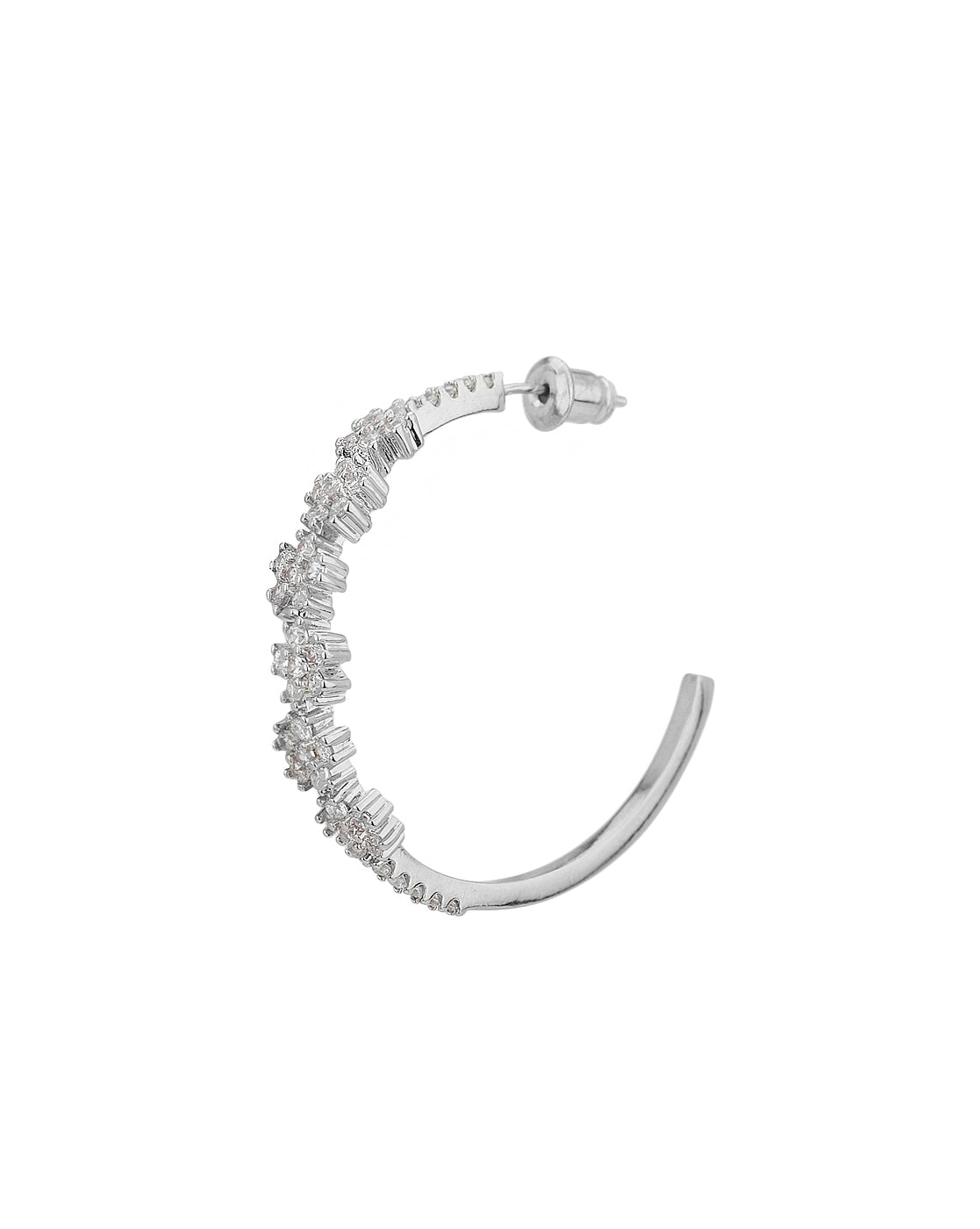 Carlton London Rhodium Plated Cz Circular Half Hoop Earring For Women