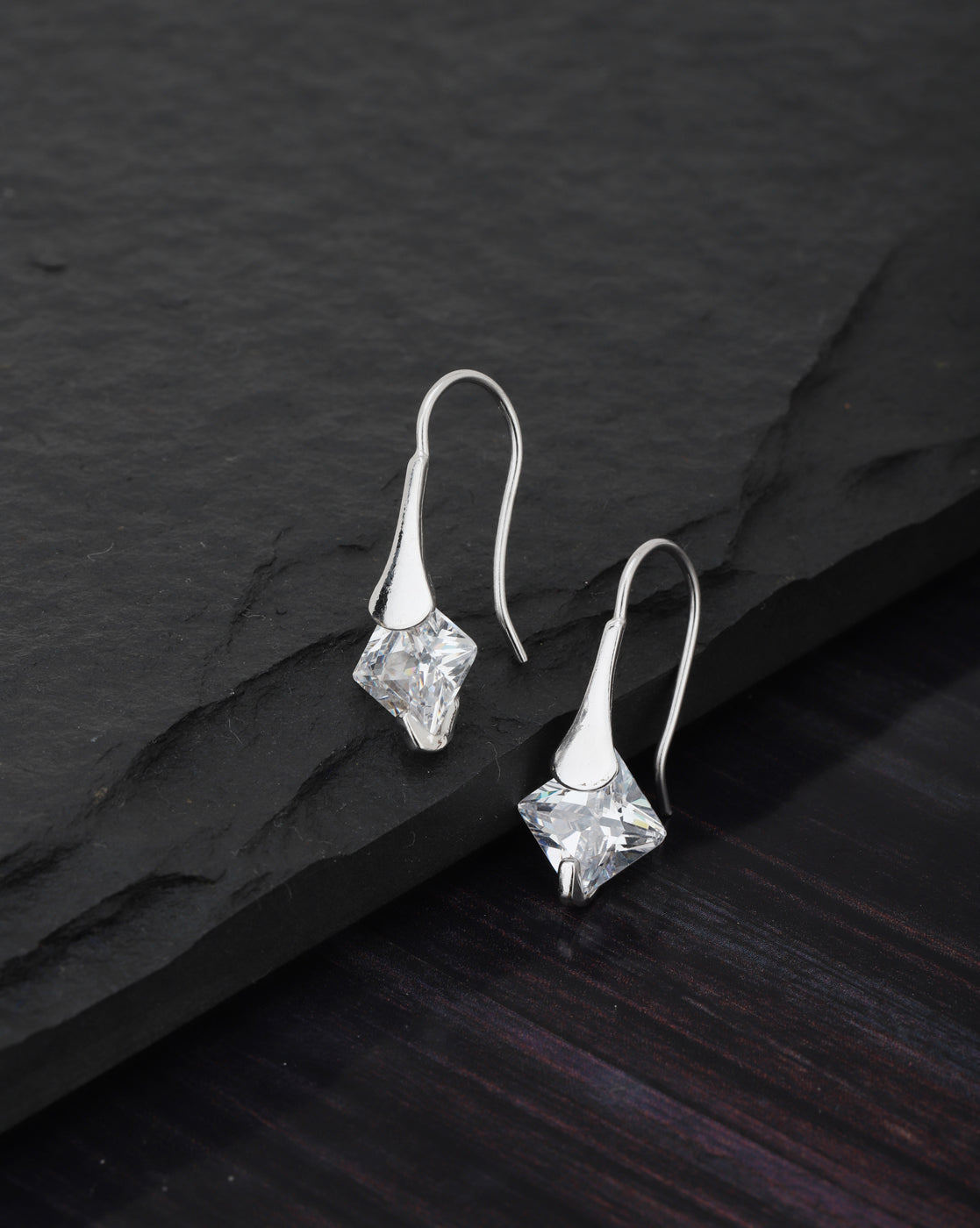 Carlton London Rhodium Plated Drop Earring With Dangling Cz Stone For Women