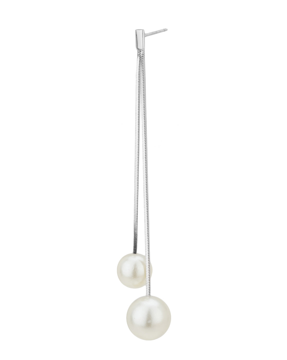 Carlton London Rhodium Plated Contemporary Drop Earring With Dangling Pearl