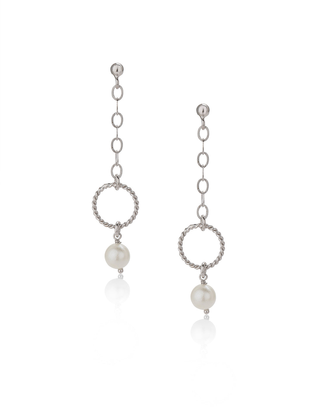 Carlton London Rhodium Plated Circular Drop Earring With Dangling Pearl For Women