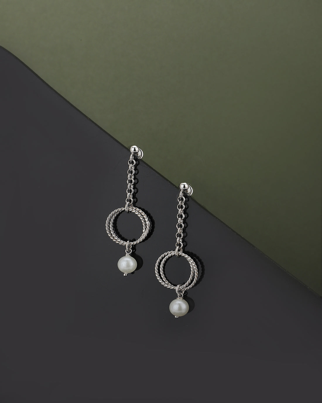 Carlton London Rhodium Plated Contemporary Drop Earring With Dangling Pearl
