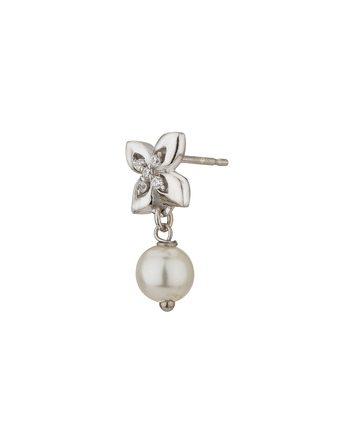 Carlton London Rhodium Plated Cz Floral Drop Earring With Dangling Pearl For Women