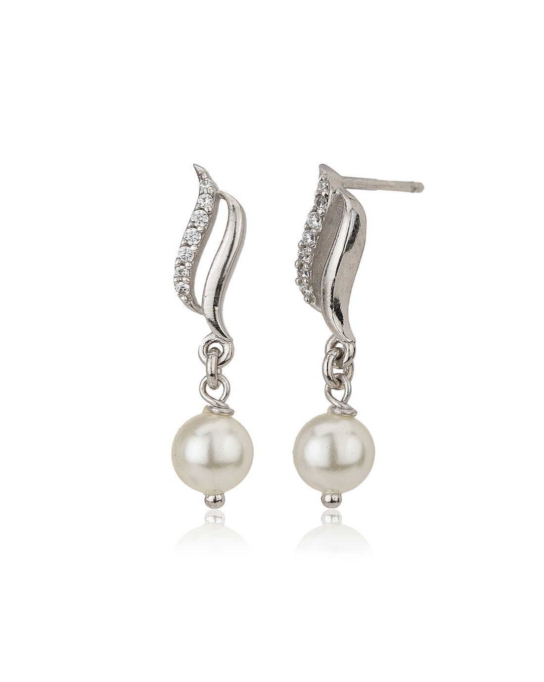 Carlton London Rhodium Plated Cz Drop Earring With Dangling Pearl For Women