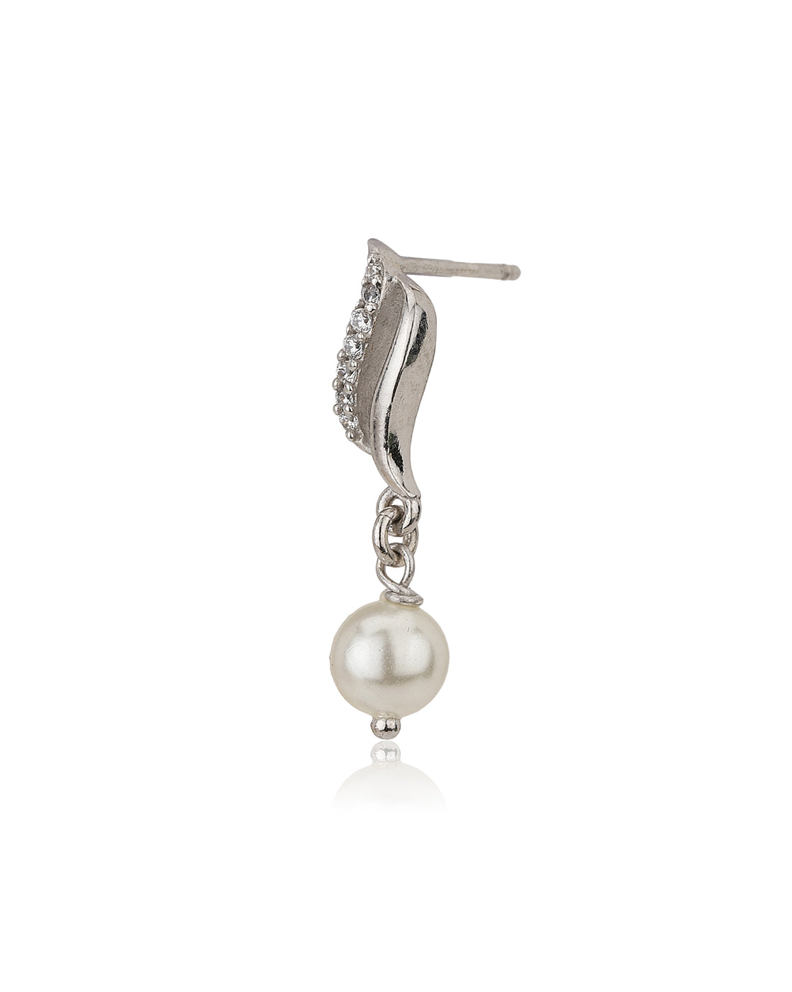 Carlton London Rhodium Plated Cz Drop Earring With Dangling Pearl For Women