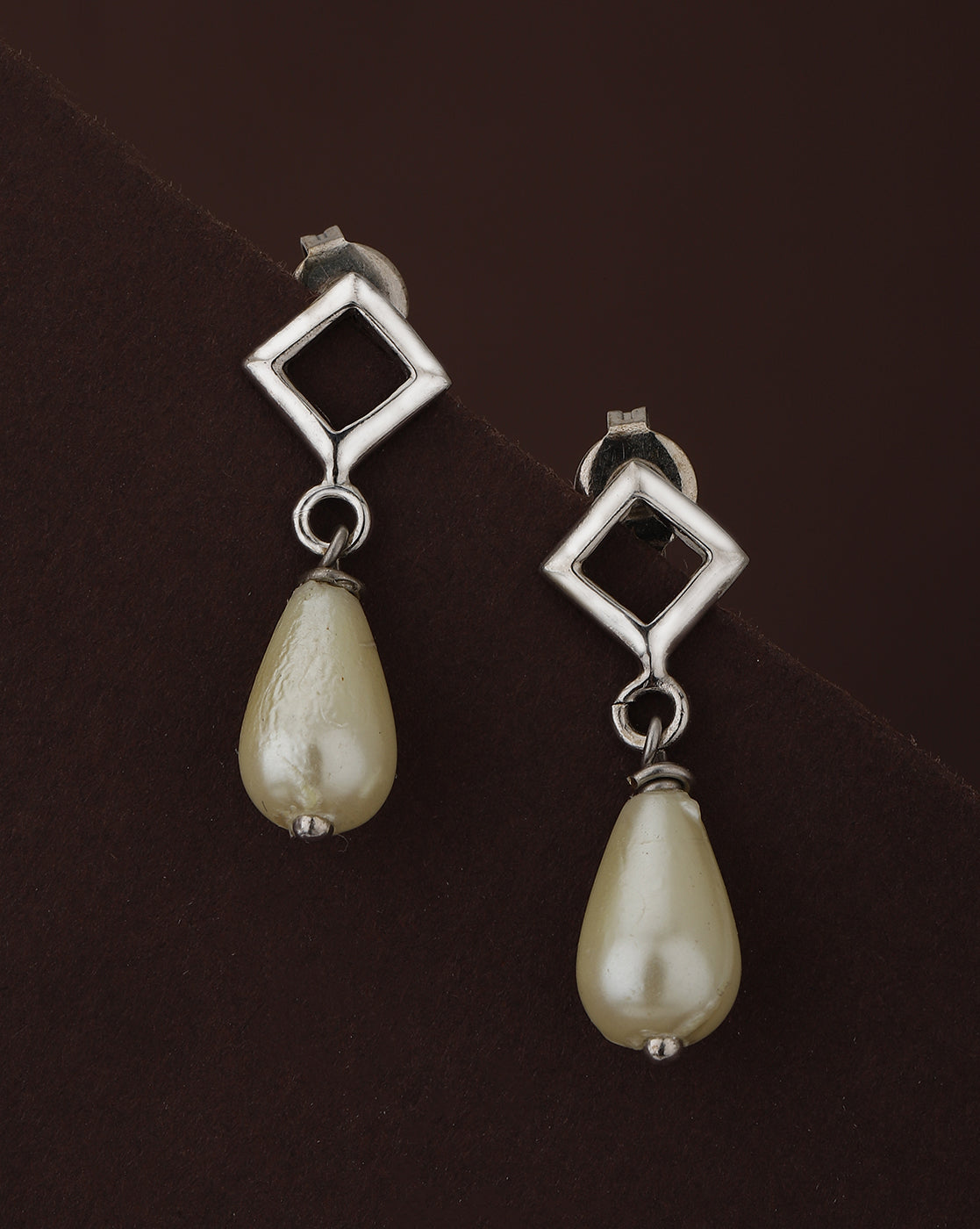 Carlton London Rhodium Plated Contemporary Drop Earring With Dangling Pearl