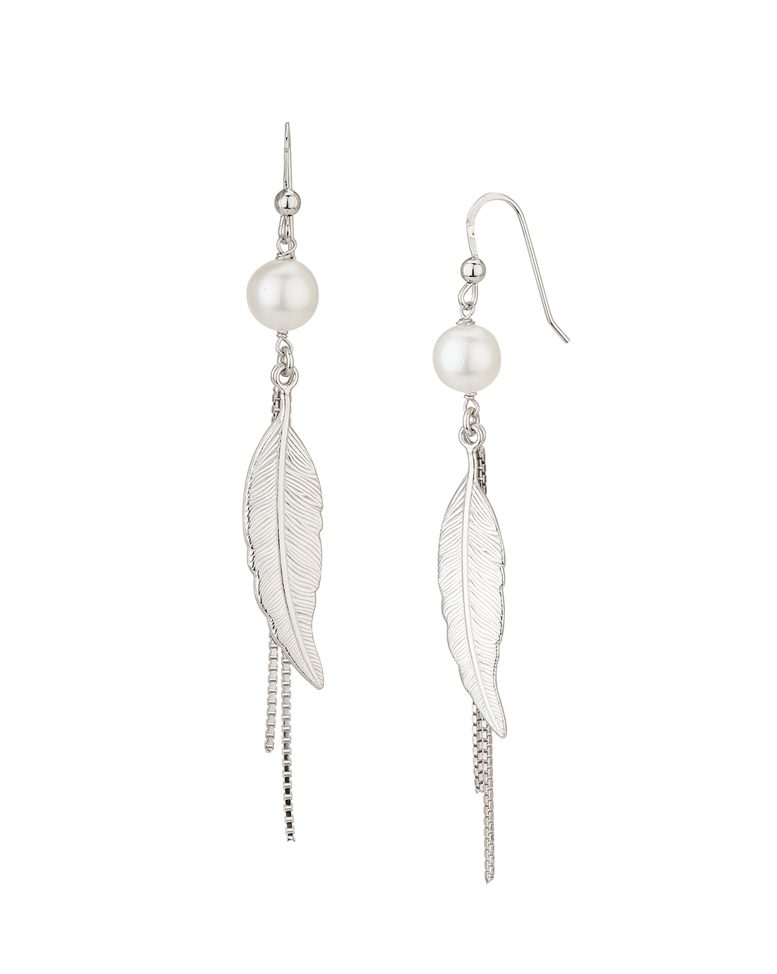 Carlton London Rhodium Plated White Pearl With Leaf Drop Earring For Women