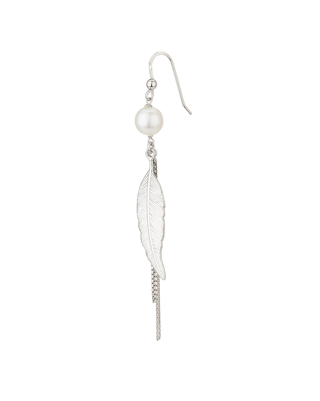 Carlton London Rhodium Plated White Pearl With Leaf Drop Earring For Women