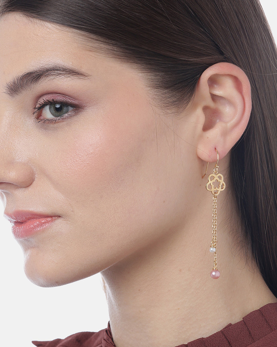 Carlton London Gold Plated Beaded Floral Drop Earring For Women