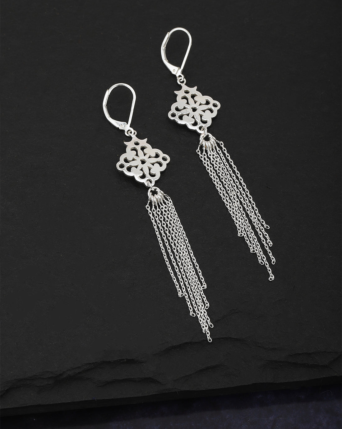 Carlton London Rhodium Plated Tasselled Contemporary Drop Earring For Women